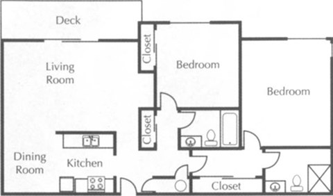 Floor plan for 2 beds, 2 baths, 1148 sqft