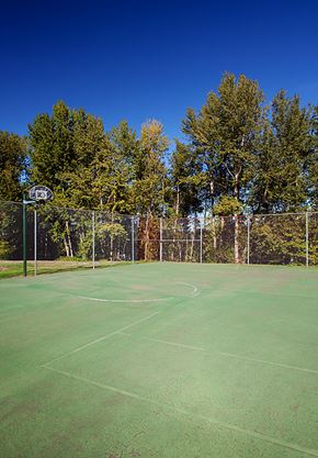 Burien apartment for rent - A tennis court surrounded by trees and a fence.