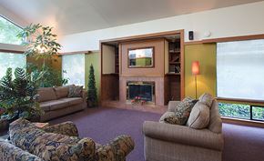 Burien apartment for rent - A living room with a fireplace and a couch.