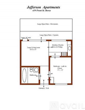 Berea apartment for rent - A floor plan for the Jefferson Apartments at 439 Front St. Berea.