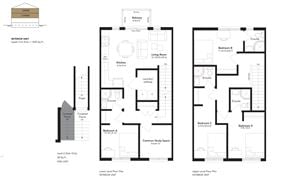 London apartment for rent - A diagram shows the layout of a house with a living room, kitchen, and bathroom.