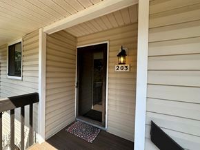 Winston Salem apartment for rent - A porch with a door and a number 203 on the wall.
