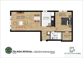 Chicago apartment for rent - A floor plan of a one bedroom apartment at The Arbor Winthrop.