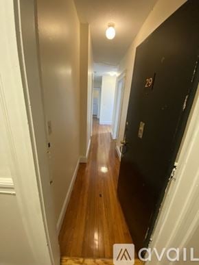Boston apartment for rent - A hallway with a black door on the right and a white door on the left.