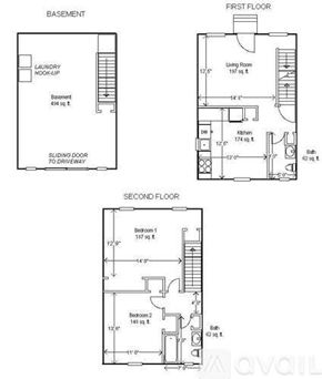 Danbury apartment for rent - A floor plan shows the layout of a two-story residential building with a basement.