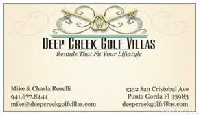 Port Charlotte apartment for rent - Deep Creek Golf Villas business card with contact information.