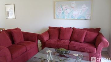 Port Charlotte apartment for rent - A living room with red couches and a glass coffee table.