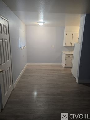 Roseville apartment for rent - A hallway with a white door and a light on the ceiling.
