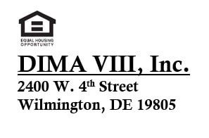 Wilmington apartment for rent - A logo for Equal Housing Opportunity sits above the name DIMA VIII, Inc. and an address.
