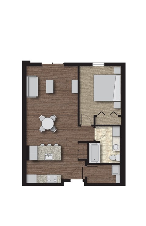Floor plan for 1 bed, 1 bath, 721 sqft