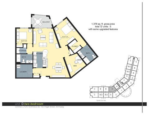 Floor plan for 2 beds, 2 baths, 1376 sqft