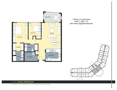 Floor plan for 2 beds, 2 baths, 1198 sqft