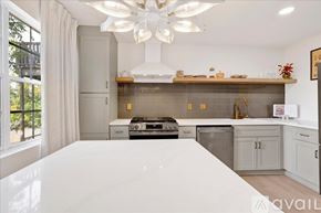 Homewood condo for rent - A modern kitchen with a large island in the foreground.