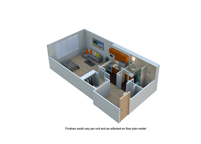 Floor plan for studio, 1 bath, 558 sqft