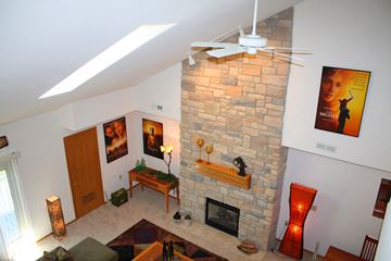 Janesville apartment for rent - A living room with a fireplace and a painting of a woman.