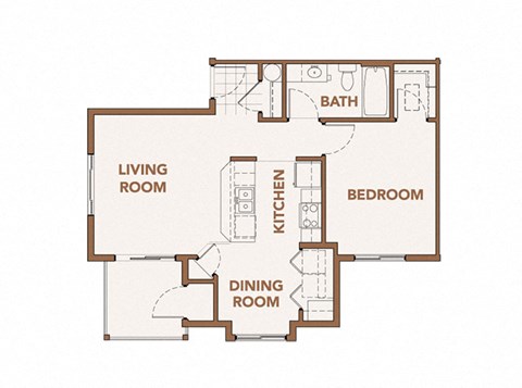Floor plan for 1 bed, 1 bath, 703 sqft