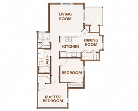 Floor plan for 2 beds, 1 bath, 872 sqft