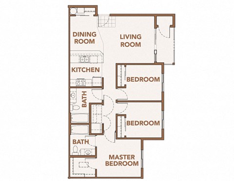 Floor plan for 3 beds, 2 baths, 1101 sqft