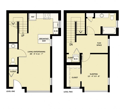 Floor plan for 1 bed, 1.5 baths, 926 sqft