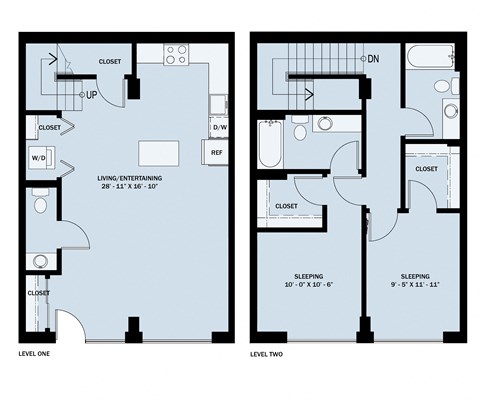 Floor plan for 2 beds, 2.5 baths, 1207 sqft