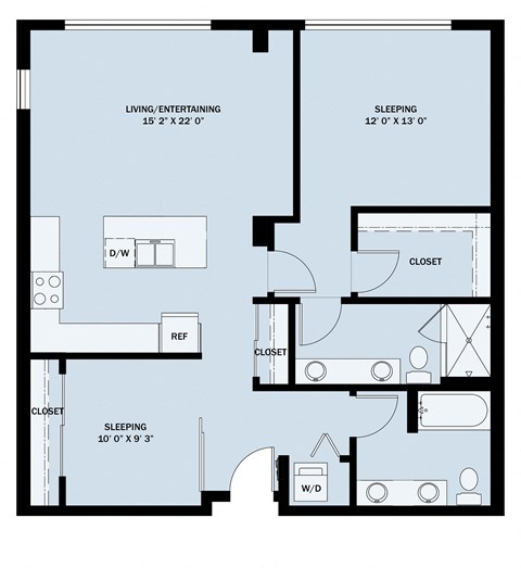 Floor plan for 2 beds, 2 baths, 1084 sqft