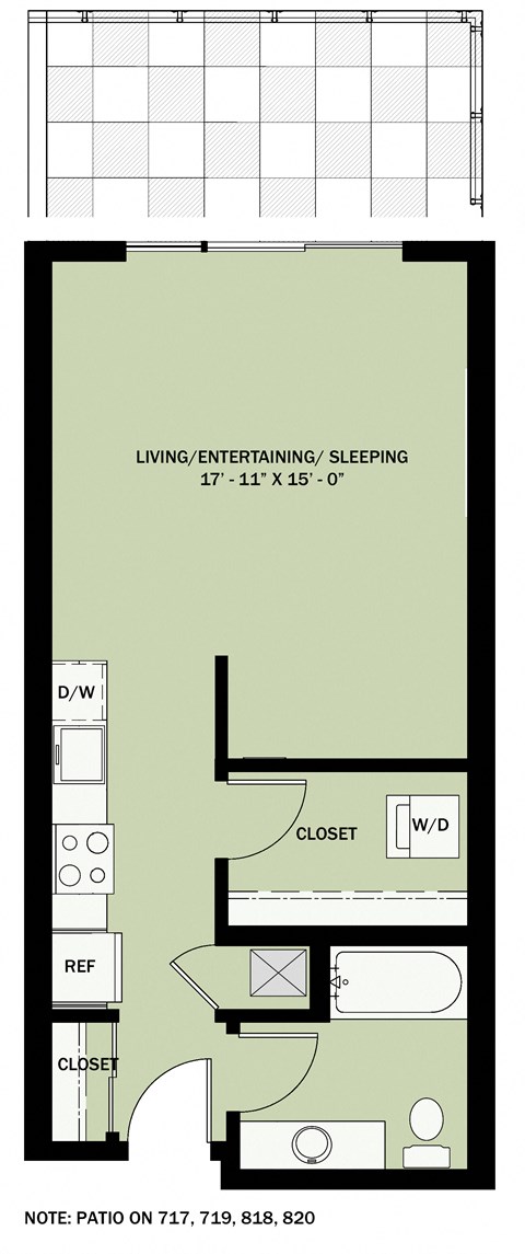 Floor plan for studio, 1 bath, 537 sqft
