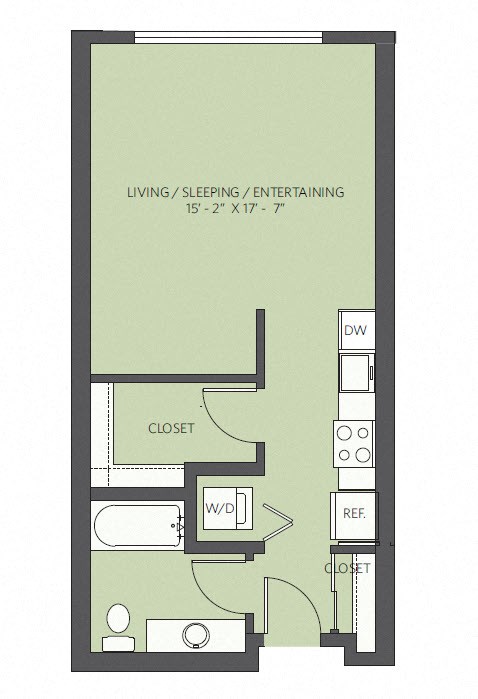 Floor plan for studio, 1 bath, 540 sqft