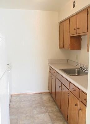 Newport News apartment for rent - a kitchen with a sink and wooden cabinets