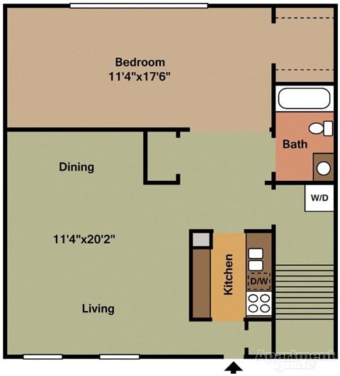 Floor plan for 1 bed, 1 bath, 750 sqft