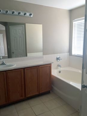 Las Vegas house for rent - a bathroom with a tub and a sink and a mirror