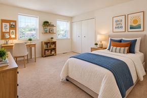 Parkville townhouse for rent - A bedroom with a bed, desk, and chair.