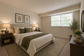 Parkville townhouse for rent - A bedroom with a large bed and a window.