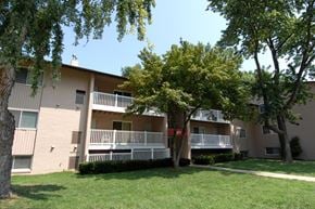 Laurel apartment for rent - A tree in front of a building with a balcony.
