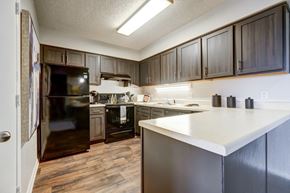 Newport News apartment for rent - a kitchen with a white counter top and black appliances