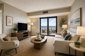 Newport News apartment for rent - A living room with a flat screen TV and a view of the ocean.