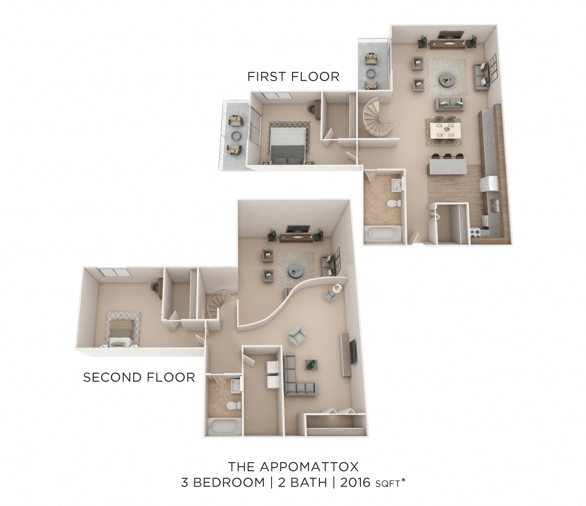 Floor plan for 3 beds, 2 baths, 2016 sqft