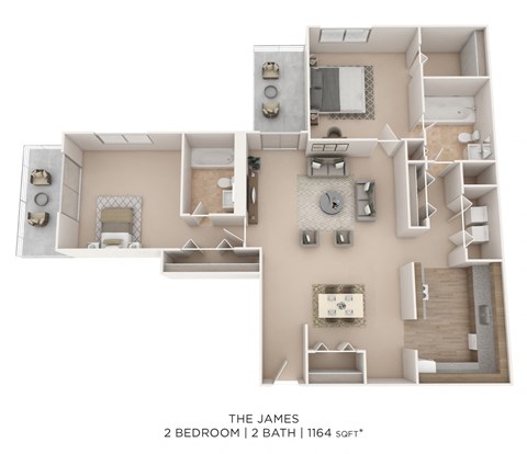 Floor plan for 2 beds, 2 baths, 1218 sqft