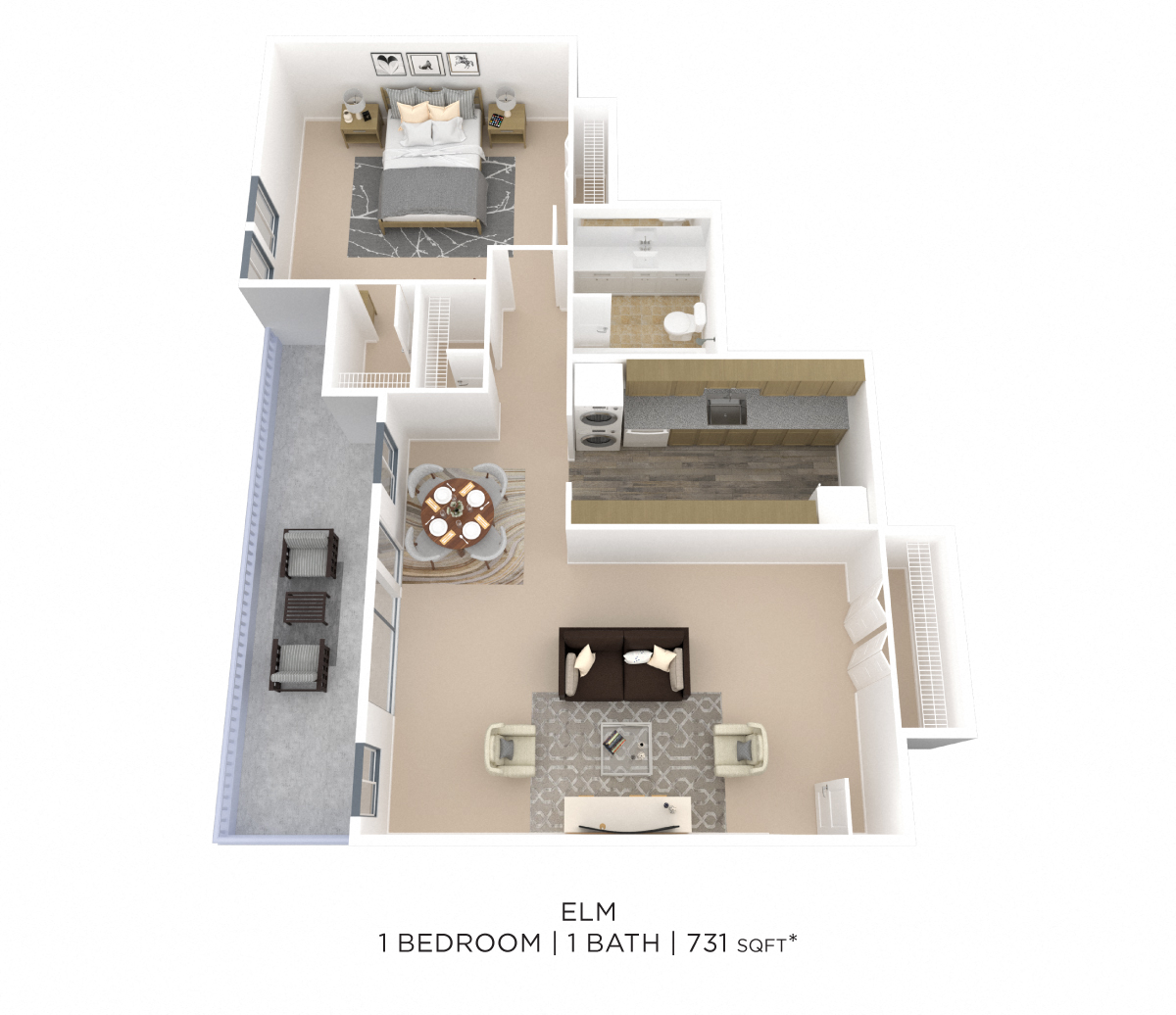 Floor plan for 1 bed, 1 bath, 780 sqft