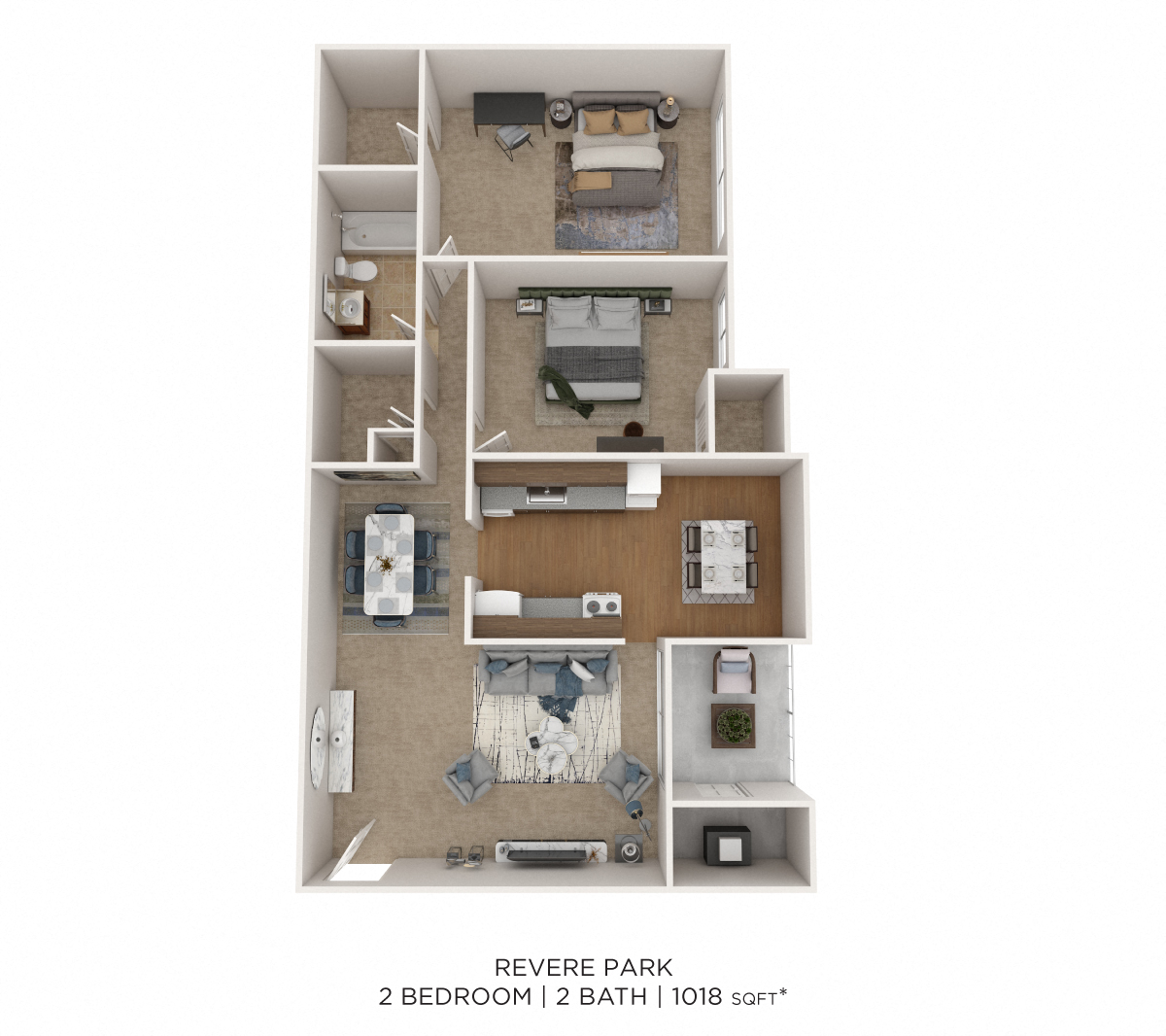 Floor plan for 2 beds, 1 bath, 1124 sqft