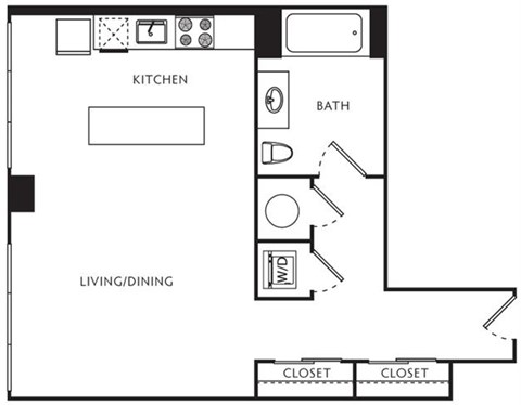 Floor plan for studio, 1 bath, 558 sqft