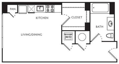 Floor plan for studio, 1 bath, 480 sqft