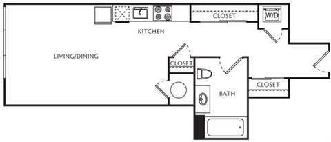 Floor plan for studio, 1 bath, 465 sqft