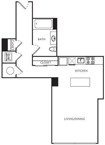 Floor plan for studio, 1 bath, 450 sqft