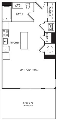 Floor plan for studio, 1 bath, 483 sqft