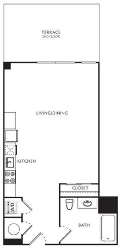 Floor plan for studio, 1 bath, 528 sqft