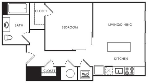 Floor plan for 1 bed, 1 bath, 547 sqft