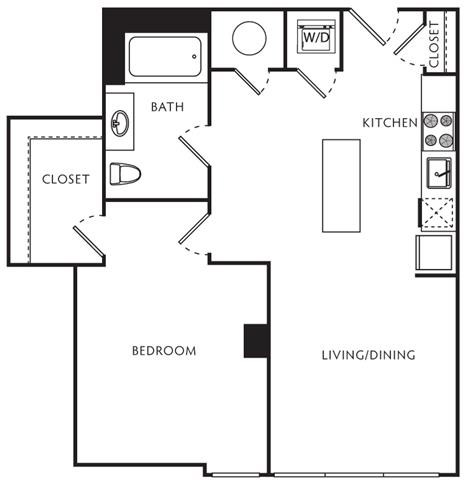 Floor plan for 1 bed, 1 bath, 666 sqft