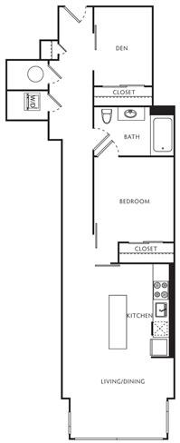 Floor plan for 1 bed, 1 bath, 794 sqft