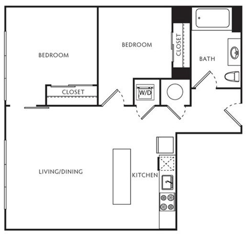 Floor plan for 1 bed, 1 bath, 720 sqft