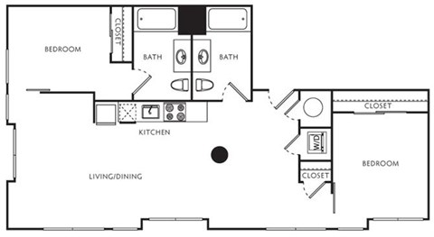 Floor plan for 2 beds, 2 baths, 865 sqft